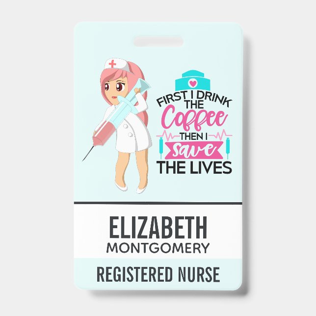 Crachá Dizendo engraçado de enfermeira com agulha hipodér (Frente)