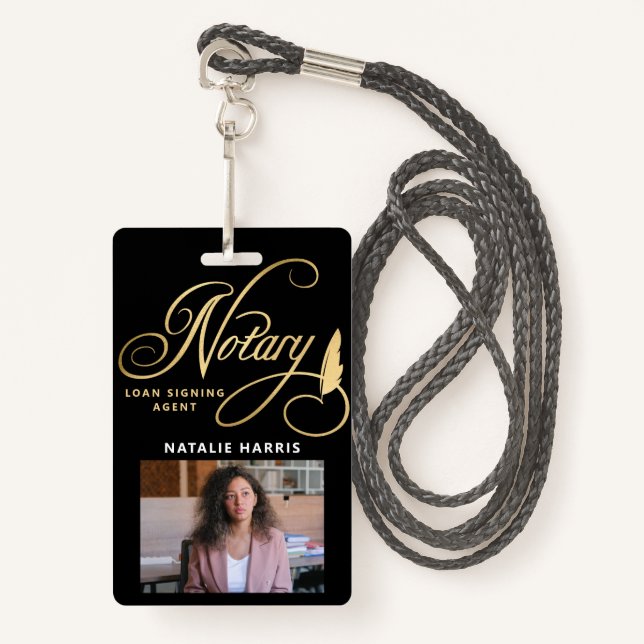 Crachá do Agente de Empréstimo Notário Dourado Ele (Frente com cordão)