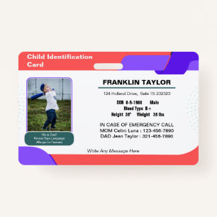 Crachá do Cartão de Identificação de Emergência de