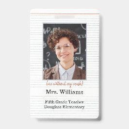 Crachá do Professor Photo ID, sala de aula, sem má