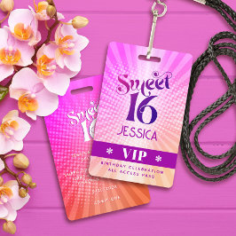 Crachá Doce 16 Lindo Gradiente Laranja Rosa Boho Pass VIP