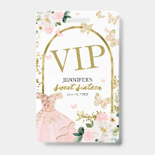 Crachá Doce 16 Rosa Floral Aniversário 16 Aniversário VIP