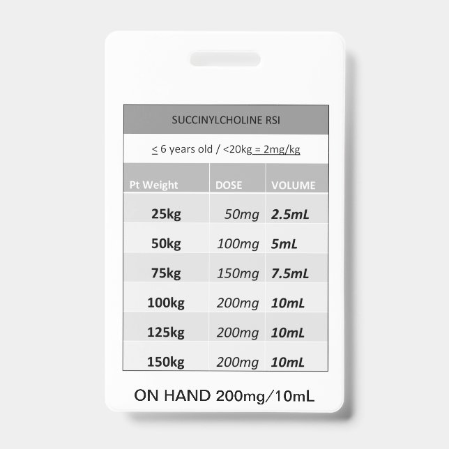 Crachá Dosagem Rápida RE: Succinilcolina Paralisante RSI (Frente)