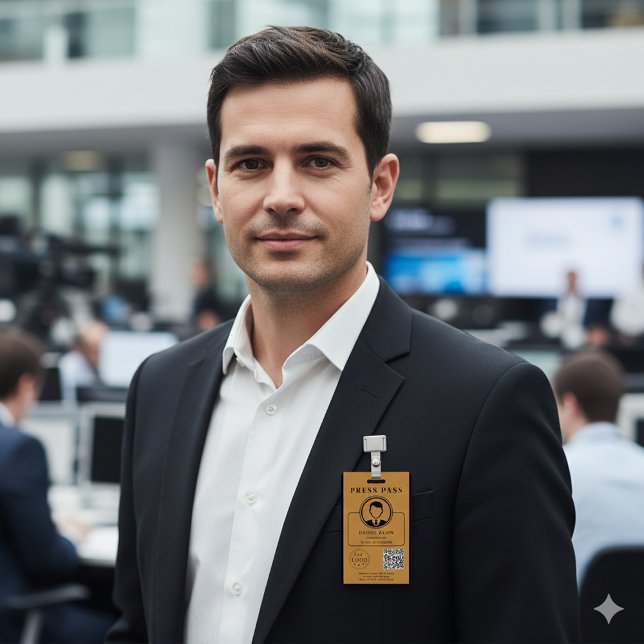 Crachá Editable Press Pass Layout Photo ID Plus QR Code (Editable Press Pass Layout Photo ID Plus QR Code Badge)