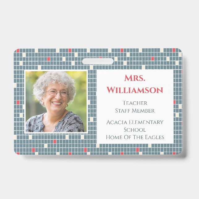 Crachá Educador de Padrão Moderno Identificação de Funcio (Frente)