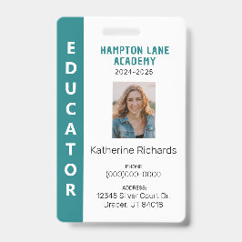 Crachá Educador de Stripe Vertical Teal