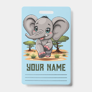 Crachá Elefante Bebê Pulando Feliz em Savana Africana