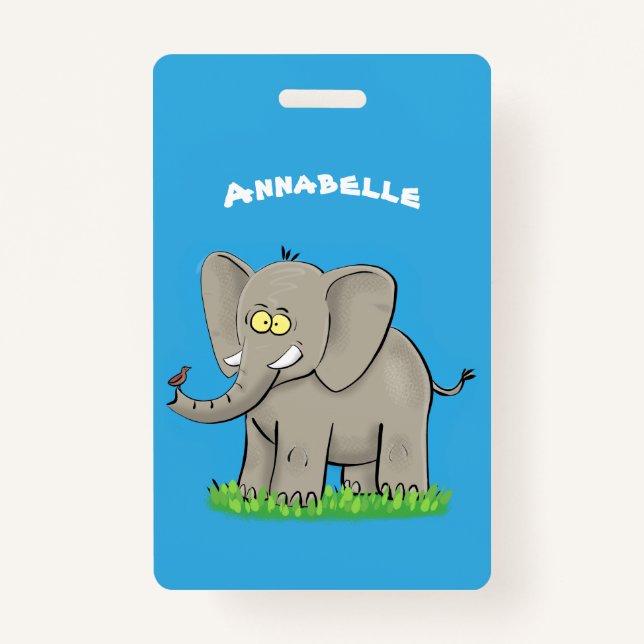 Crachá Elefante engraçado e bonito com desenho animado de (Frente)