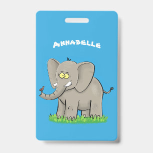 Crachá Elefante engraçado fofo com pássaro na tromba cart