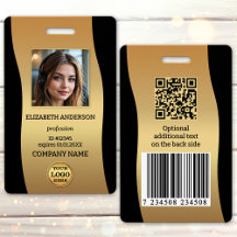 Elegant Gold Black Photo ID Badge
