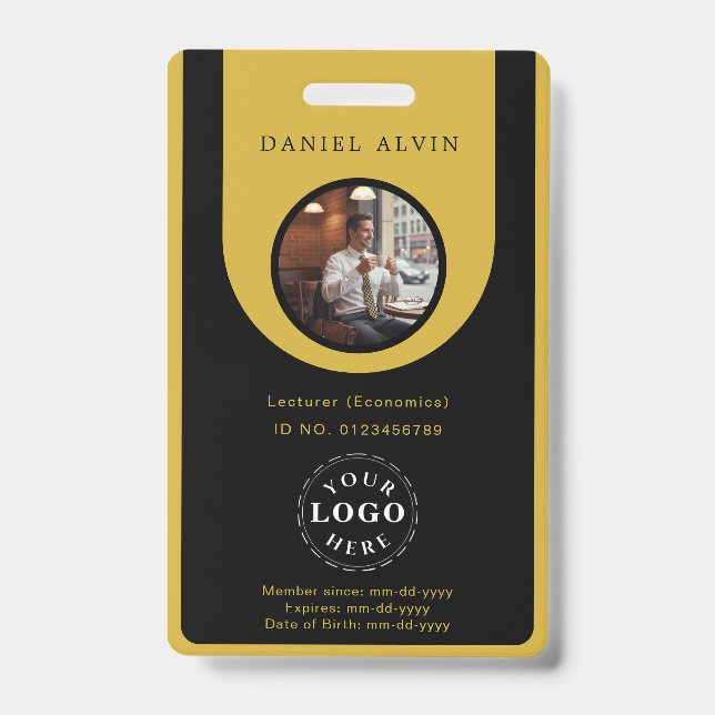 Crachá Elegant M Gold Black Work Office Identification ID (Frente)