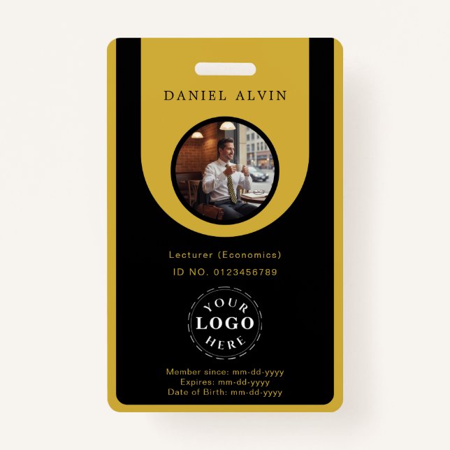 Crachá Elegant M Gold Black Work Office Identification ID (Frente)