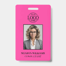 Crachá Elegant Minimalist Bight Pink Employee Photo ID