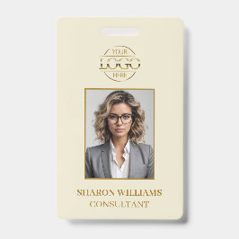 Crachá Elegant Modern Beige Gold Simple Employee Photo ID