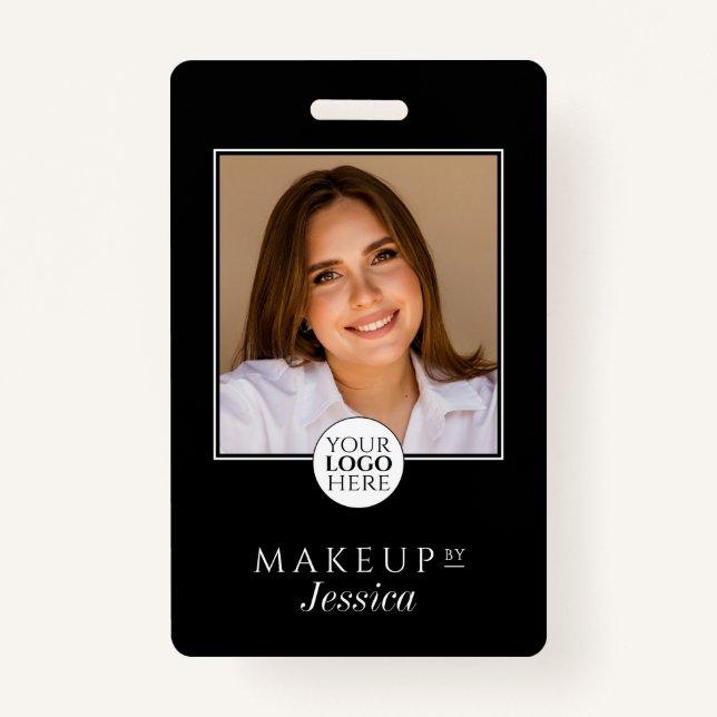 Crachá Elegant Typography Black White Photo Makeup (Frente)