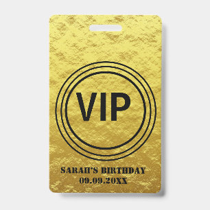 Crachá Elegante Dourado VIP Negro Todo Acesso Aniversário
