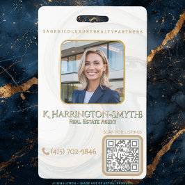 Crachá Elegante ID/QR Code de Contato do Corretor de Imóv