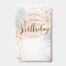 Elegante Pastel Aquarela e Confetes de Ouro Aniver