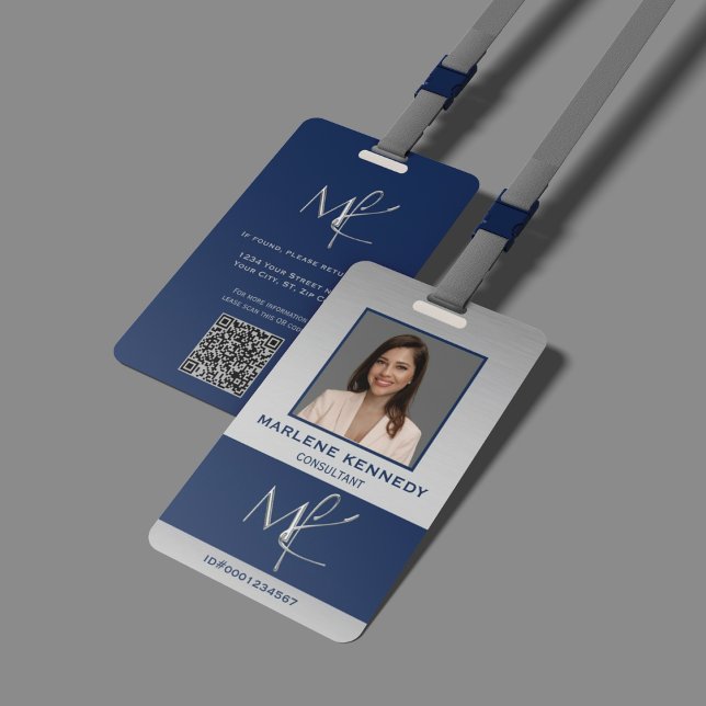 Crachá Elegante Prata Personalizado Azul Marinho funcioná (Criador carregado)
