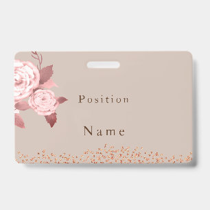Crachá Elegante Rosa Chic Casamento Nome