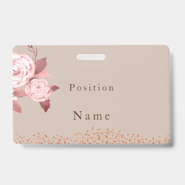 Crachá Elegante Rosa Chic Casamento Nome (Frente)
