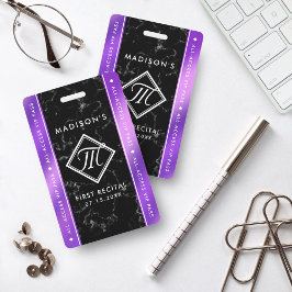Crachá Elegante Roxo Escuro com Brilho Preto Mármore Even