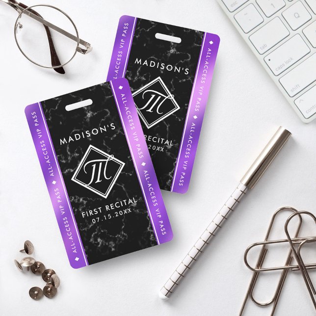 Crachá Elegante Roxo Escuro com Brilho Preto Mármore Even (Criador carregado)