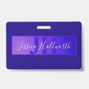 Crachá Elegante Script Moderno Nome & Monograma Roxo Ombr