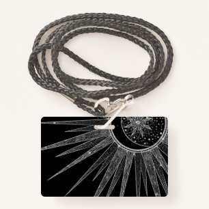 Crachá Elegante Silver Sun Moon Mandala Black Design