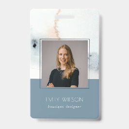 Crachá Elegante Soft Aqua Blue Dourado Watercolor Photo B