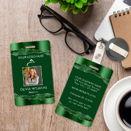Crachá Elegante Verde e Dourado Empresa Personalizada de