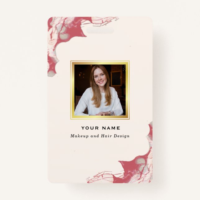 Crachá Elegante Vermelho e Preto de Aquarela (Frente)