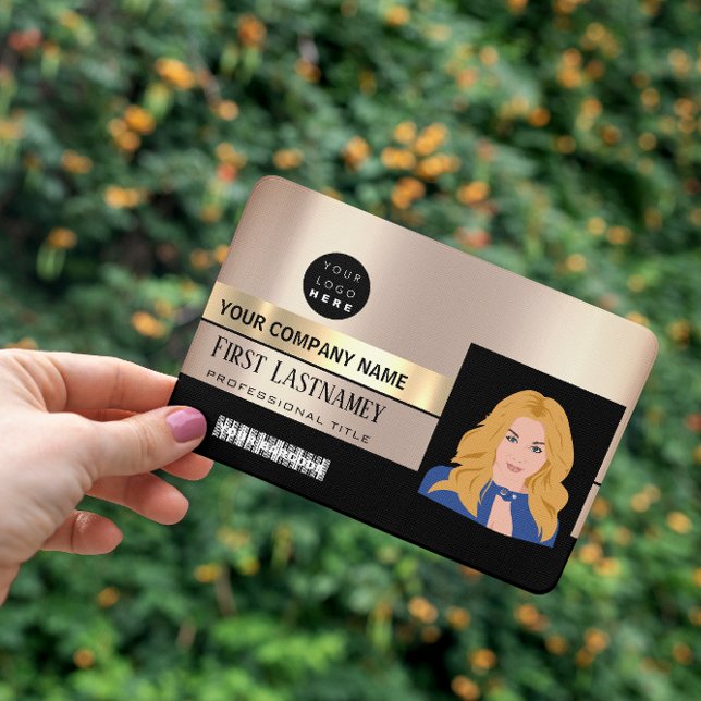 Crachá Eleve sua identidade profissional com o funcionári (Employee Barcode Logo Name Scanner Rose Gold Badge)