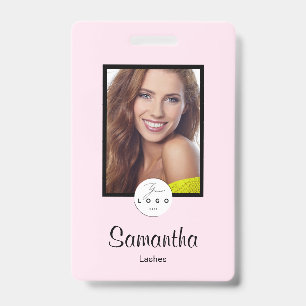 Crachá Emblema de Maquiagem Foto Logo Script Preto Rosa C