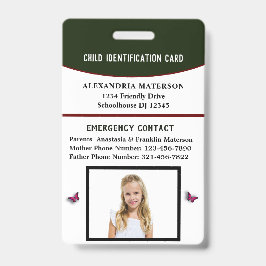 Crachá Emergência do Cartão de Identificação de Menino Me