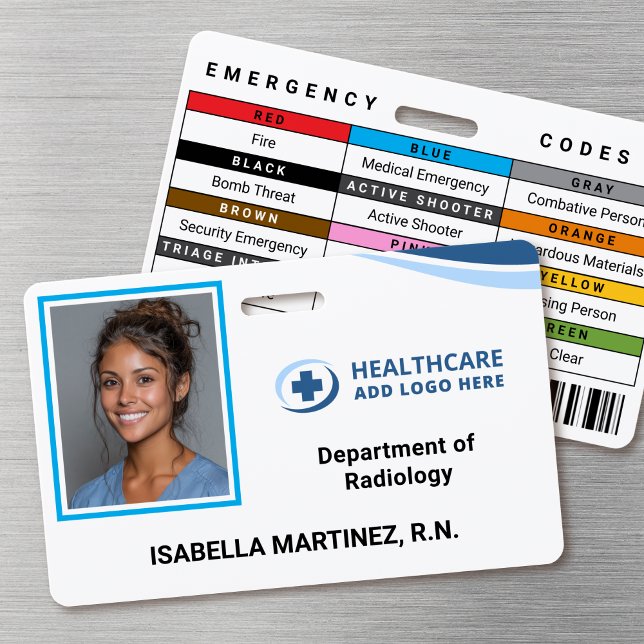 Crachá  Emergency Codes Hospital Nurse Photo ID Badge (Double-sided photo ID badge with custom emergency codes)