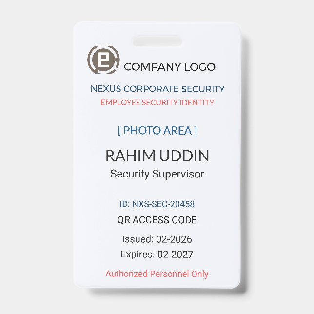Crachá Employee Badge | Security ID – Photo Card (Frente)