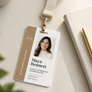 Crachá Employee Logo Badge Professional Company ID Beige