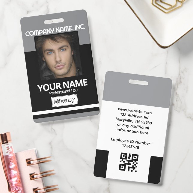 Crachá Employee Photo Badge ID - Black and Gray (Escritório)