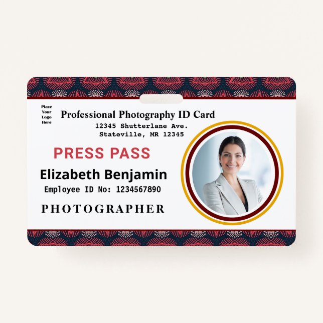 Crachá Employee Press Pass Photo Logo ID Card Name Custom (Frente)