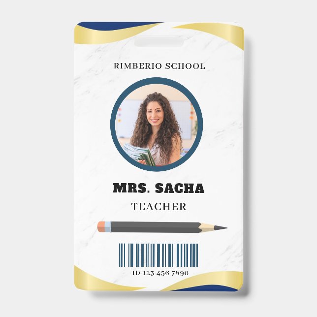 Crachá Empresa de Retratos de Professores Modernos, Azul  (Front)