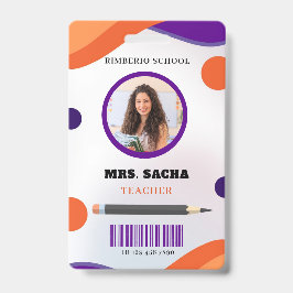 Crachá Empresa de Retratos de Professores Modernos Roxos 