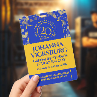 Crachá Encontro de Classe de 20 Anos Elegant Blue Gold