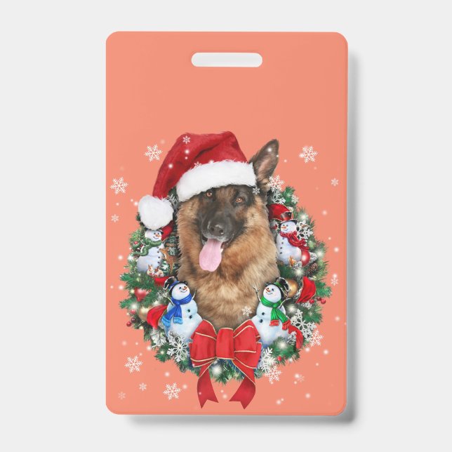 Crachá Enfeite de Natal Presente Decoração Pastor Alemão (Frente)