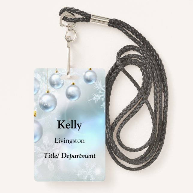 Crachá enfeites de natal e flocos de neve (Frente com cordão)