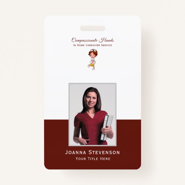 Crachá Enfermeira de saúde doméstica Foto do cuidador (Frente)