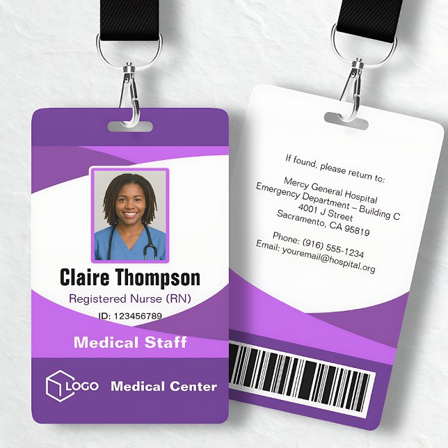 Crachá Enfermeira Graduada com Gradiente Roxo Equipe Médi (Purple Gradient Registered Nurse Medical Staff Badge
)