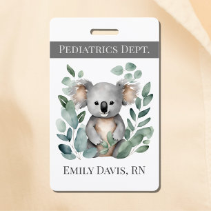 Crachá Enfermeira Pediátrica Personalizada Nome Urso Koal