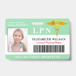 Crachá Enfermeira Prática Licenciada| ID de Fotografia Mé