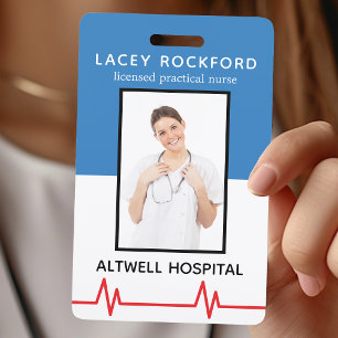 Crachá Enfermeira Prática Licenciada LPN Foto Médica Azul